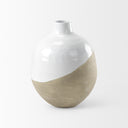 Amos 185L x 185W x 244H White and Dark Beige Color Blocked Ceramic Floor Vase - Default Title