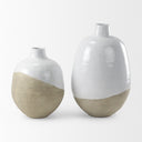 Amos 185L x 185W x 244H White and Dark Beige Color Blocked Ceramic Floor Vase - Default Title