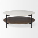 Larkin 42 Round Two-Tier White Marble Top and Solid Wood Shelf w Black Metal Frame Coffee Table - Default Title
