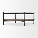 Larkin 42 Round Two-Tier White Marble Top and Solid Wood Shelf w Black Metal Frame Coffee Table - Default Title