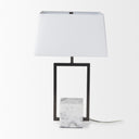 Peyton 140L x 90W x 262H Black Metal WMarble Cube and White Shade Table Lamp - Default Title