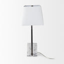 Peyton 140L x 90W x 262H Black Metal WMarble Cube and White Shade Table Lamp - Default Title