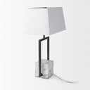 Peyton 140L x 90W x 262H Black Metal WMarble Cube and White Shade Table Lamp - Default Title