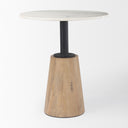 Maxwell 32 Round White Marble Tabletop w Blonde Wood Black Metal Accent Pedestal Bistro Table - Default Title