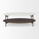 Larkin White Marble Top w Dark Brown Wood Shelf Oval Coffee Table - Default Title