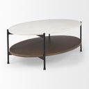 Larkin White Marble Top w Dark Brown Wood Shelf Oval Coffee Table - Default Title