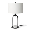 Sarah 150L x 100W x 222H Arched Black Metal WMarble Cube and White Shade Table Lamp - Default Title
