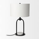 Sarah 150L x 100W x 222H Arched Black Metal WMarble Cube and White Shade Table Lamp - Default Title