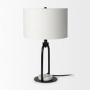 Sarah 150L x 100W x 222H Arched Black Metal WMarble Cube and White Shade Table Lamp - Default Title