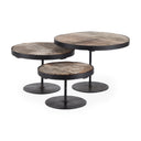 Lorenz Set of 3 Light Brown Wood W Black Metal Base Round Decorative Display Stands - Default Title