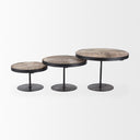 Lorenz Set of 3 Light Brown Wood W Black Metal Base Round Decorative Display Stands - Default Title