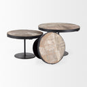 Lorenz Set of 3 Light Brown Wood W Black Metal Base Round Decorative Display Stands - Default Title