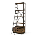 Brodie VII 32L x 22W x 94H Brown Wood Gun-Metal Bracing Four Shelf Shelving Unit - Default Title
