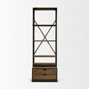 Brodie VII 32L x 22W x 94H Brown Wood Gun-Metal Bracing Four Shelf Shelving Unit - Default Title