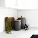 Cyril Set of 2 Gray Metal W Brown Wood Lids Jars - Default Title