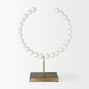Pontchartrain II Large 11L x 6W White Beaded Broken Sphere Decorative Object W Gold Base - Default Title