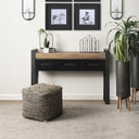 Aalia 160L x 160W x 160H Charcoal Leather and Jute Pouf - Default Title
