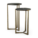 Atticus Black Wood and Antiqued Gold Metal Nesting Accent Tables Set of 2 - Default Title
