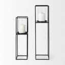 Cindy Set of 2 Matte Black Metal and Hurricane Glass Pillar Tabletop Candle Holders - Default Title