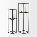 Cindy Set of 2 Matte Black Metal and Hurricane Glass Pillar Tabletop Candle Holders - Default Title