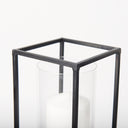 Cindy Set of 2 Matte Black Metal and Hurricane Glass Pillar Tabletop Candle Holders - Default Title