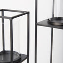 Cindy Set of 2 Matte Black Metal and Hurricane Glass Pillar Tabletop Candle Holders - Default Title