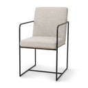 Stamford Beige Upholstered Seat w Wood Back Black Metal Frame Dining Chair w Arms - Default Title
