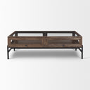 Arelius Rectangular Glass-Top Medium Brown Wood w Black Metal Base Display Coffee Table - Default Title