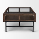 Arelius Rectangular Glass-Top Medium Brown Wood w Black Metal Base Display Coffee Table - Default Title