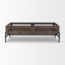 Arelius Rectangular Glass-Top Medium Brown Wood w Black Metal Base Display Coffee Table - Default Title