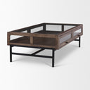 Arelius Rectangular Glass-Top Medium Brown Wood w Black Metal Base Display Coffee Table - Default Title