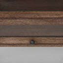 Arelius Rectangular Glass-Top Medium Brown Wood w Black Metal Base Display Coffee Table - Default Title