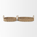 Haini Set of 2 Large Basketweave Seagrass Trays w Loop Handles - Default Title