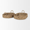 Haini Set of 2 Large Basketweave Seagrass Trays w Loop Handles - Default Title