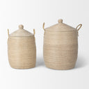 Kairi Set of 2 Seagrass Floor Baskets w Lids and Handles - Default Title