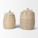Kairi Set of 2 Seagrass Floor Baskets w Lids and Handles - Default Title