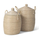 Kairi Set of 2 Seagrass Floor Baskets w Lids and Handles - Default Title