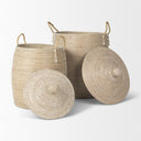 Kairi Set of 2 Seagrass Floor Baskets w Lids and Handles - Default Title