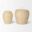 Kalopa Set of 2 Seagrass Floor Baskets w Flat Handled Lid - Default Title