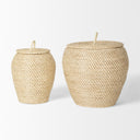 Kalopa Set of 2 Seagrass Floor Baskets w Flat Handled Lid - Default Title