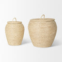 Kalopa Set of 2 Seagrass Floor Baskets w Flat Handled Lid - Default Title
