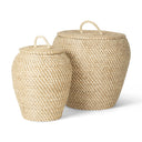 Kalopa Set of 2 Seagrass Floor Baskets w Flat Handled Lid - Default Title
