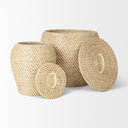 Kalopa Set of 2 Seagrass Floor Baskets w Flat Handled Lid - Default Title