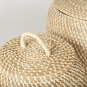 Kalopa Set of 2 Seagrass Floor Baskets w Flat Handled Lid - Default Title