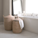 Kairi Set of 2 Seagrass Floor Baskets w Lids and Handles - Default Title