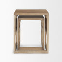 Grier Set of 2 Light Brown Solid Wood w Cane Nesting Accent Tables - Default Title