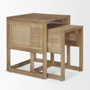 Grier Set of 2 Light Brown Solid Wood w Cane Nesting Accent Tables - Default Title