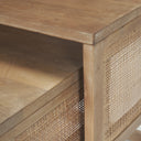 Grier Set of 2 Light Brown Solid Wood w Cane Nesting Accent Tables - Default Title