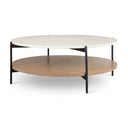 Larkin Marble Top w Brown Wood Shelf Round Coffee Table - Default Title