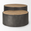 Eclipse Gunmetal Gray Drum Base w Brown Wood Top Nested Coffee Table - Default Title